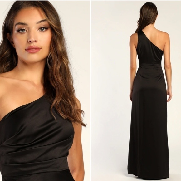 LULUS Prom Wedding Bridesmaid One Shoulder Satin Maxi Gown NWOT - Picture 3 of 3